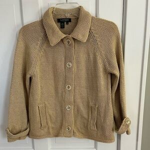 Lauren Ralph Lauren Button Front 100% Cotton Knit Sweater Cardigan Neutral PL